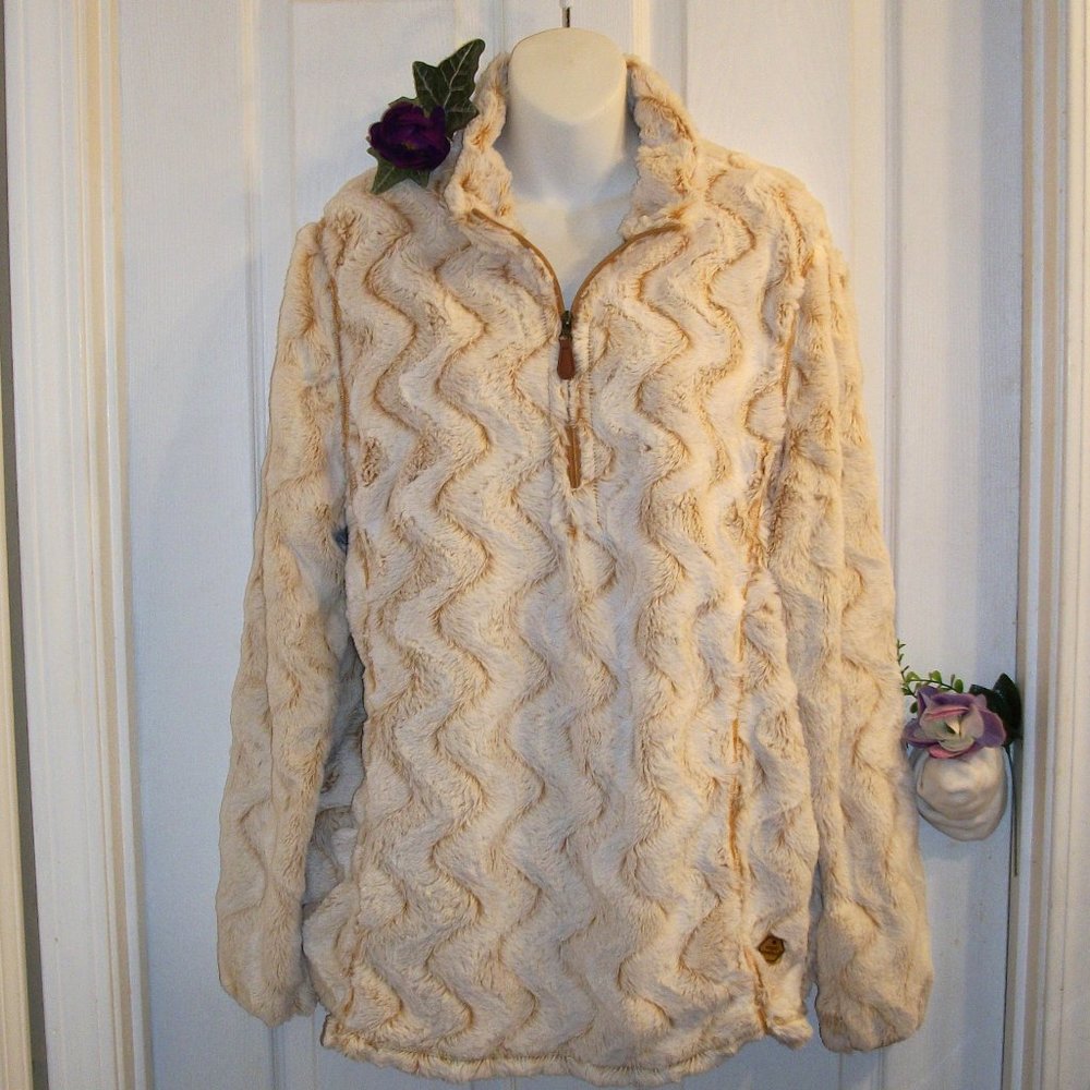 SIMPLY SOUTHERN NWT XL Pullover Ripple Sherpa Top 1/4 Pull Zip Cream & Mustard